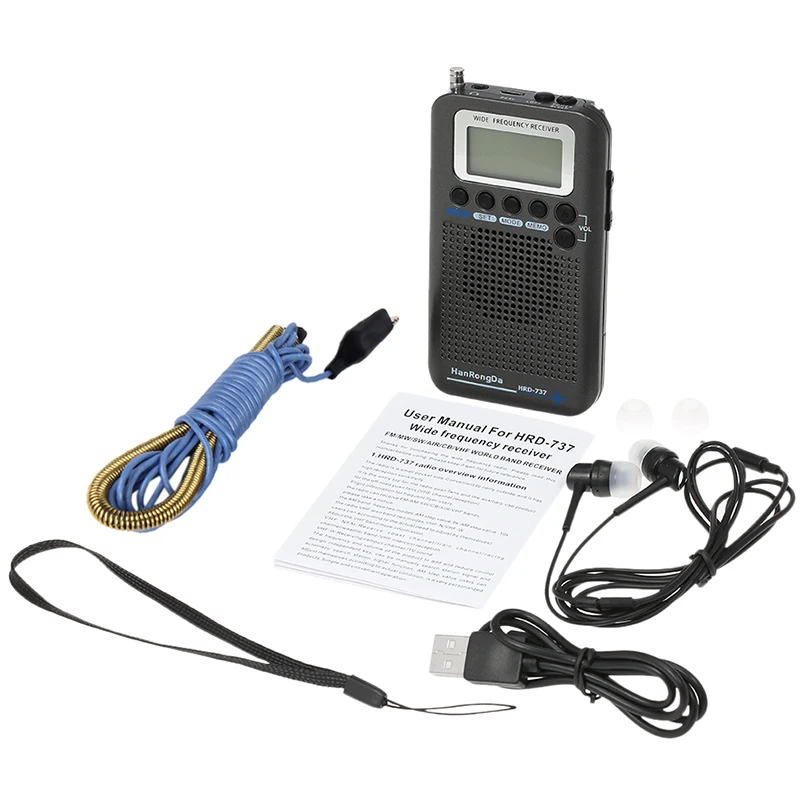 

HanRongDa HRD-737 Portable Radio Aircraft Band Receiver FM/AM/SW/ CB/Air/VHF Radio World Band with LCD Display Alarm Clock