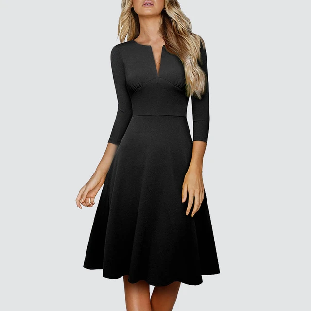 Slim V Neck Elegant Dress, R Women Dress Elegant, Ol Style V Neck Dress