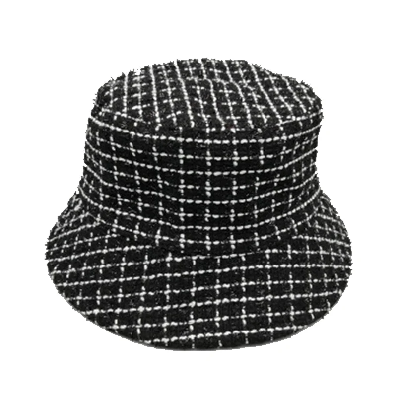 

New women winter hats spring Foldable Houndstooth plaid fluffy bucket hats designer Reversible fisherman hat bonnet cap sunhat