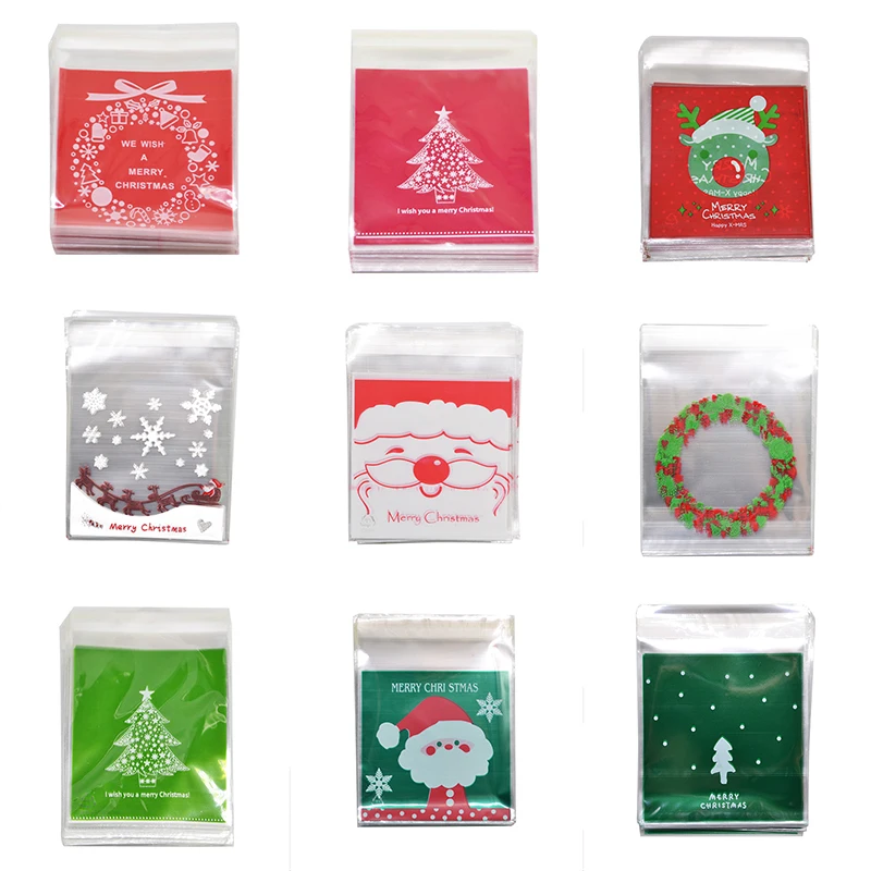 

50pcs/lot 10*10cm Plastic Candy Cookie Bag Biscuits Sweet Gift Packaging Bags Christmas Wedding Birthday Party Baking Supplies