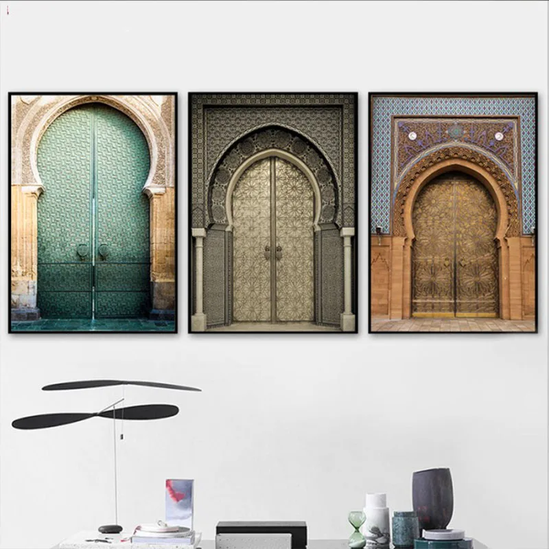 Moroccan-Door-Wall-Art-Gold-Quran-Arabic-Calligraphy-Canvas-Panting-Islamic-Architecture-Poster-Print-Wall-Pictures (2)