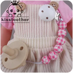 Kissteether BPA-Free Leopard Silicone Beads Baby Pacifier Clip Chain Dummy Nipple Holder Cartoon Wood Teether Pacifier Clip Toy