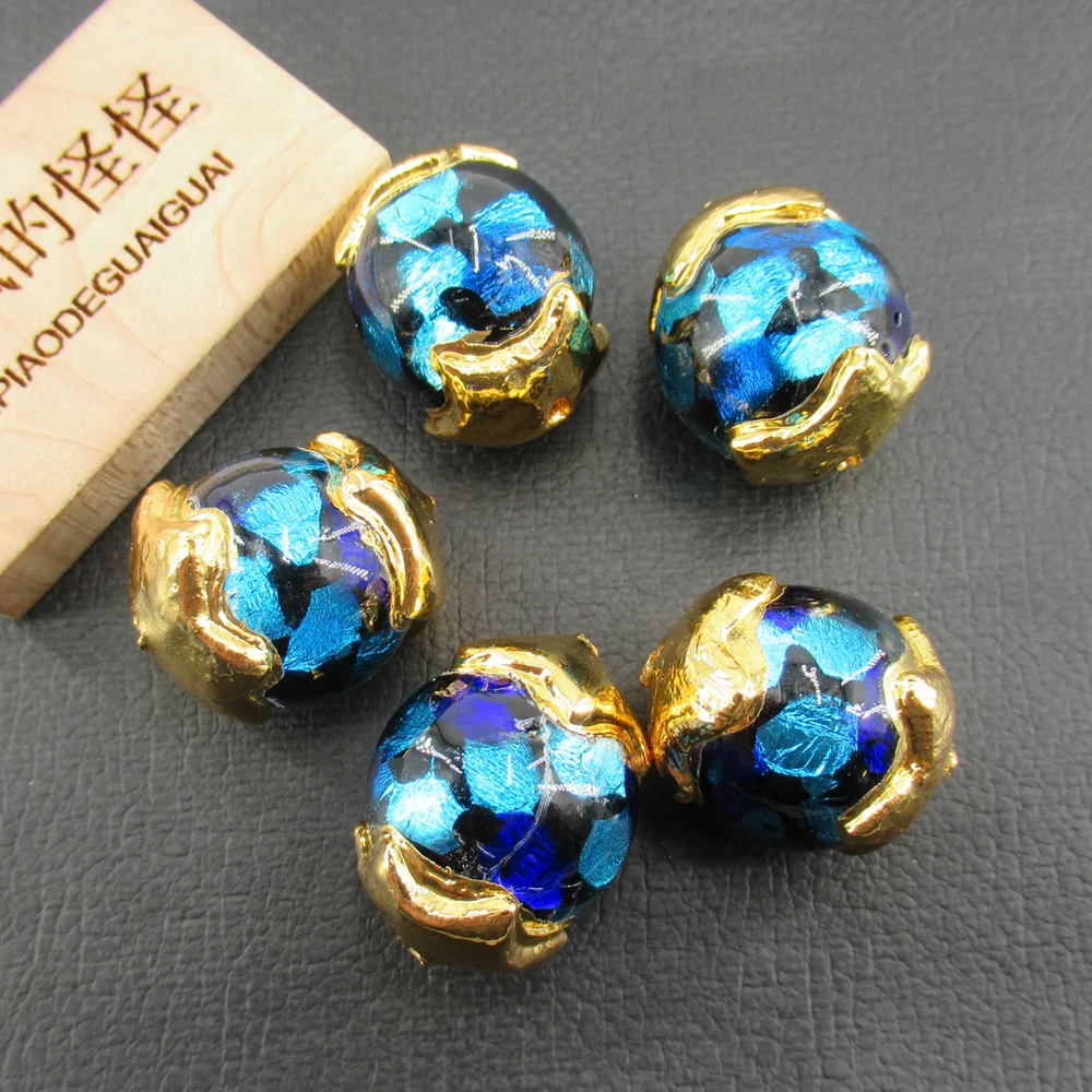 

APDGG Wholesale 5 PCS Blue Murano Glass connector Spacer Bead for Making Jewelry DIY