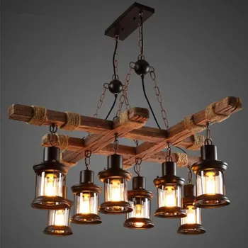 

Wooden chandelier loft living room restaurant bar retro industrial wind creative chandelier E27