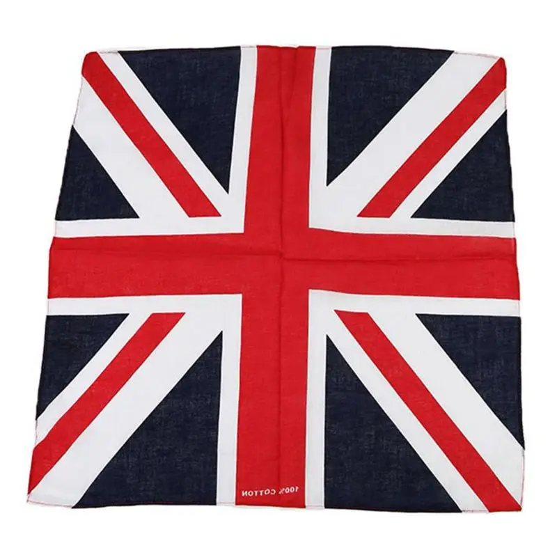 

54x54cm Unisex British Flag Union Jack Biker Square Bandana Football Fans Carnival Cotton Head Wrap Hip Hop Dancing Handkerchief