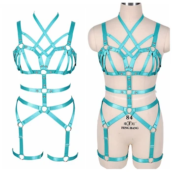 

Summer Woman Blub Harness Set Full Body Strappy Belt Elastic Cage Bra Top Leg Garter Punk Plus Size Rave Dance Sexy Lingerie