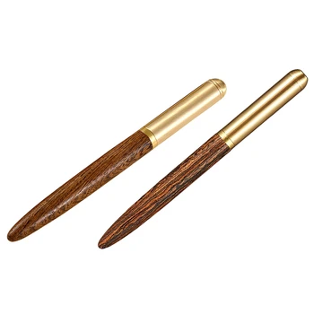

2pcs Classic 0.5mm Wood Fountain Pen Copper Business Fine Nib Pen Office School Supplies Stationery - Brown & Camel
