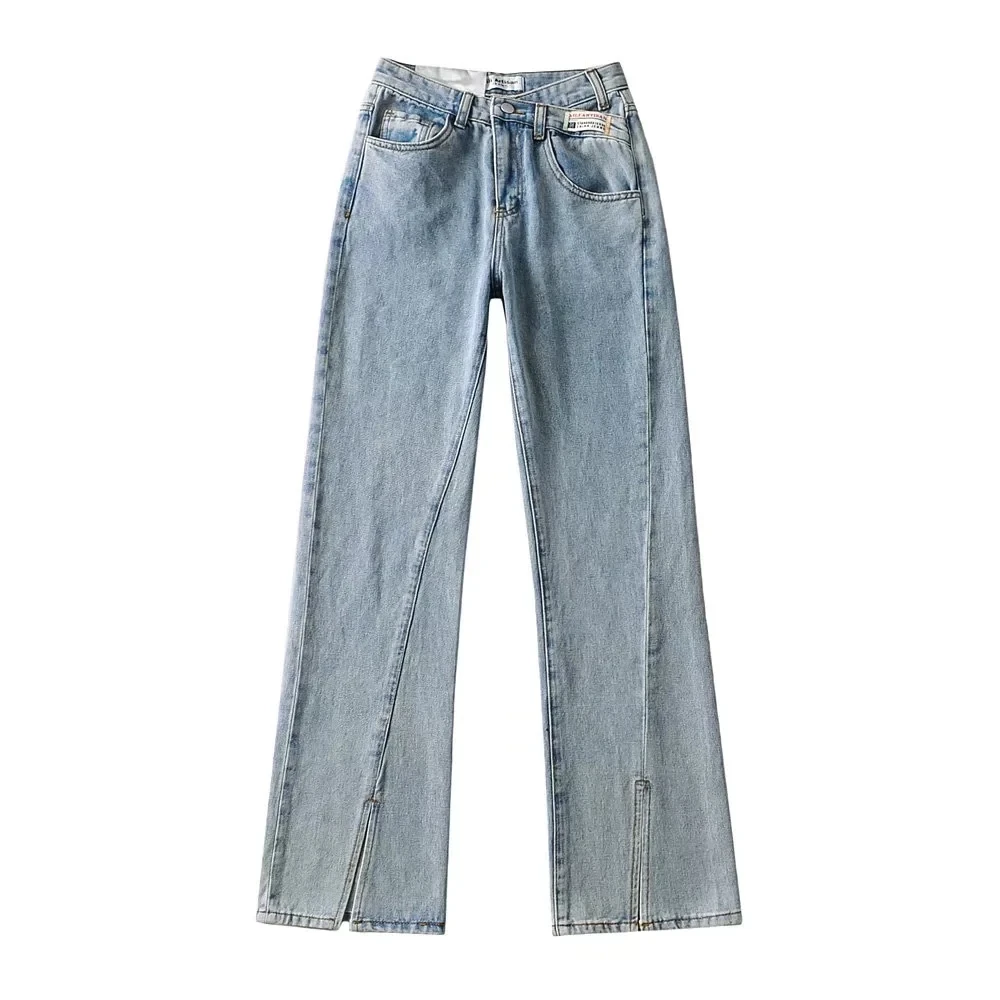 Withered Ins Fashion Blogger Vintage Forking Splicing  Harem Jeans Woman 100% Cotton High Street High Waist Jeans  For Women