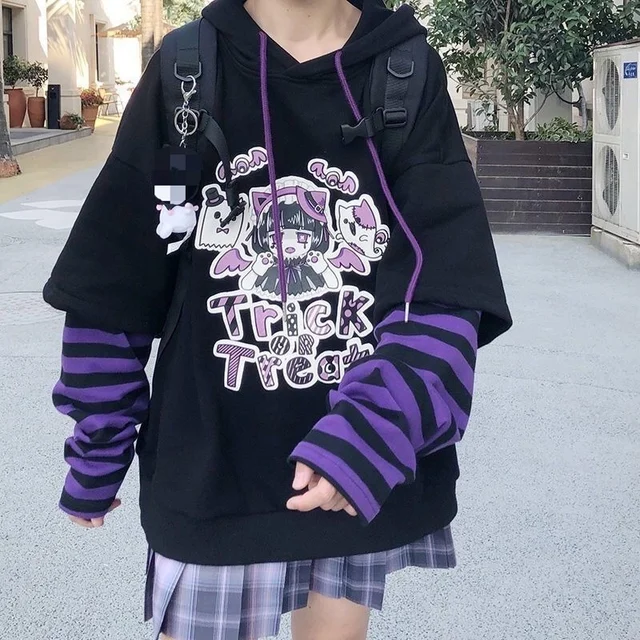 Deeptown Kawaii Hoodie Women Gamer Girl Black Hoodies Harajuku Anime Sweatshirt Women High Street Kpop Oversized Cute Pullovers 2