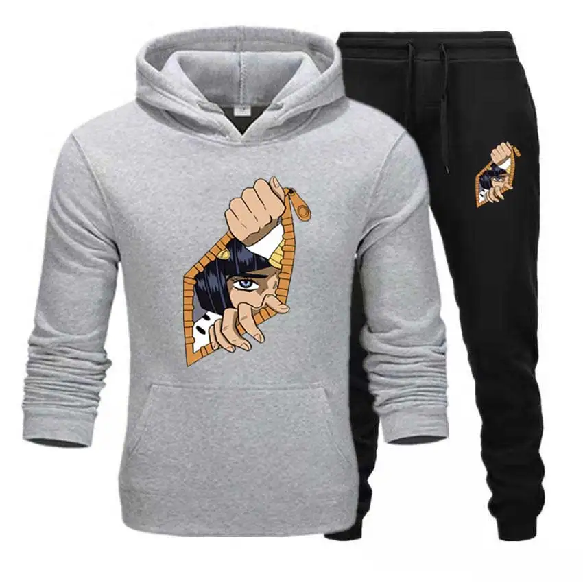 gray hoodies Мужские комплекты Необычные Приключения толстовки и штаны теплые флисовые спортивные костюмы Прямая поставка толстовки спортивная одежда костюм размера плюс XS-5XL - Цвет: gray hoodies