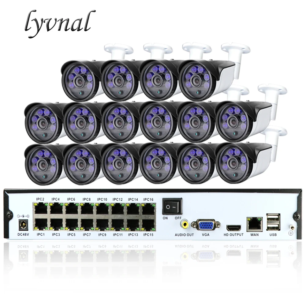 Комплект сетевого видеорегистратора LYVNAL h.265/264 16 каналов POE 2 Мп 1080p ip камера poe 48 В