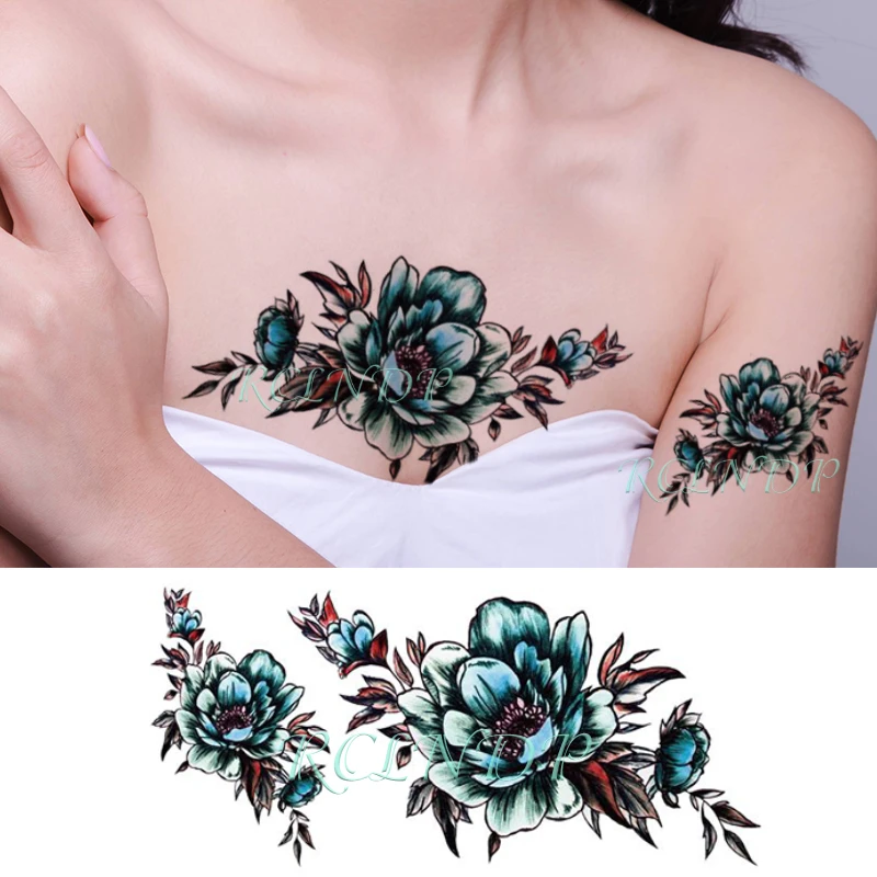 Waterproof Temporary Tattoo Sticker Fresh Blue Flower Leaf Plant Fake Tatoo Flash Tatto Arm Leg Body Art For Girl Women Men Temporary Tattoos Aliexpress