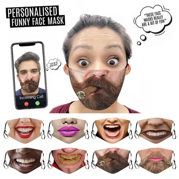 

Funny Pattern Printed Washable Dust Face Masks Fun Expression Adult Haze Proof Protective Reusable Face Shield Mascarillas