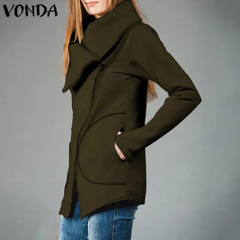 

2019 Plus Size Autumn Winter Short Type Jackets For Women VONDA Fashion Irregular Overcoat Female Casual Loose Solid Color Coats
