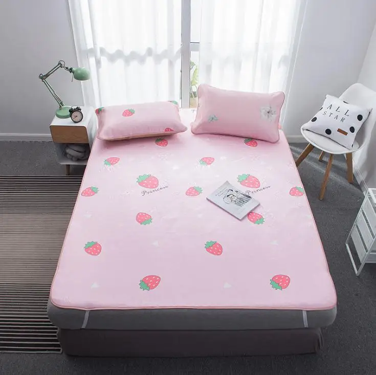 

Fruit pattern Mattress Protector Cover Washable Bed Topper Sheet Children Adults Ice Silk Soft Summer Sleeping Bed Mat Set