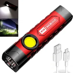Lampe de poche Portable à lumière LED COB, torche étanche, Rechargeable par USB, avec Clip, 4 Modes, pour le travail et la pêche 