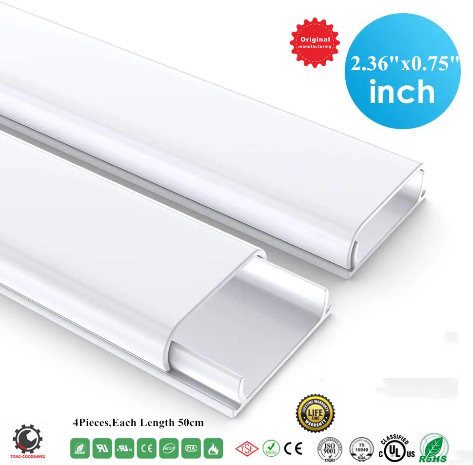 2.36''X0.75''TV Cord Cover,Wider Cable Cover for Wall Mounted TV,Large Capacity Cuttable Pre-Drilled PVC Cable Concealer Raceway