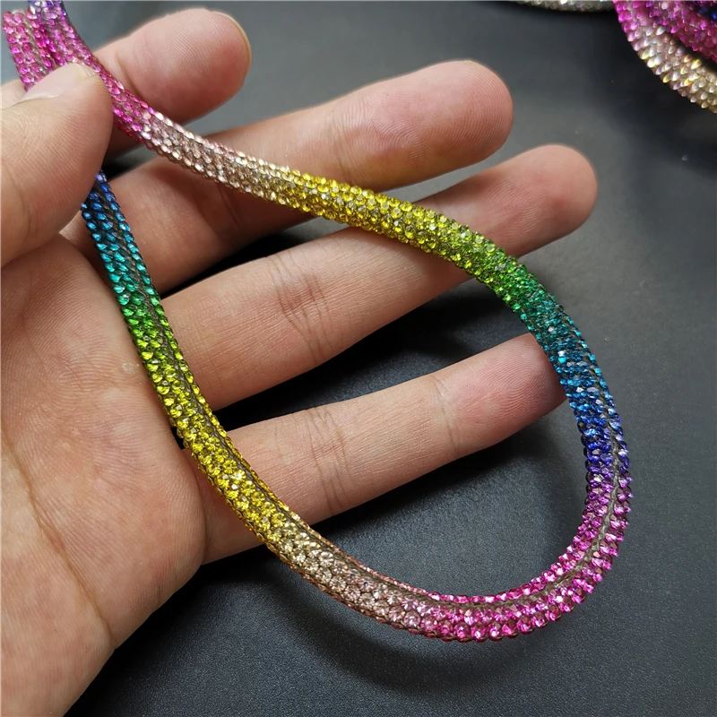 9COLORS 50cm length 6mm Shiny rhinestone tube Rope chain with empty hot melt hose Bridal Applique For Jewelry Making