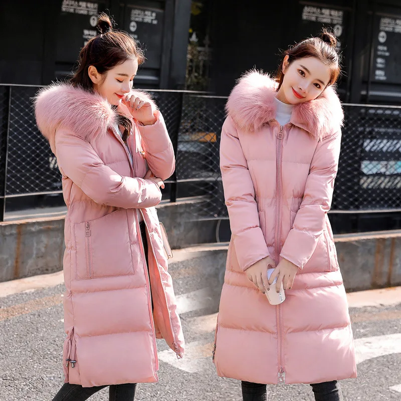 

2018 Winter New Style Long Sleeve Mid-length Hooded Solid Color Thick Comfortable Warm Cotton Coat
