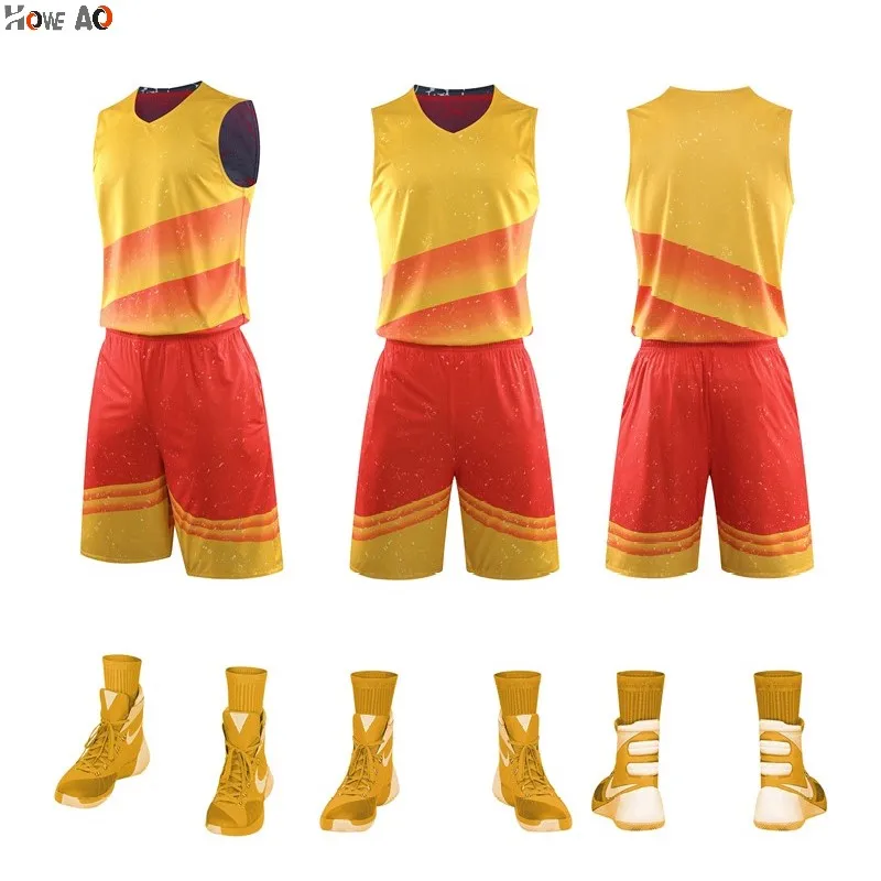 

HOWE AO new double sided wear reversible basketball jersey high quality Custom men Team Basketball Uniforms shorts sports set