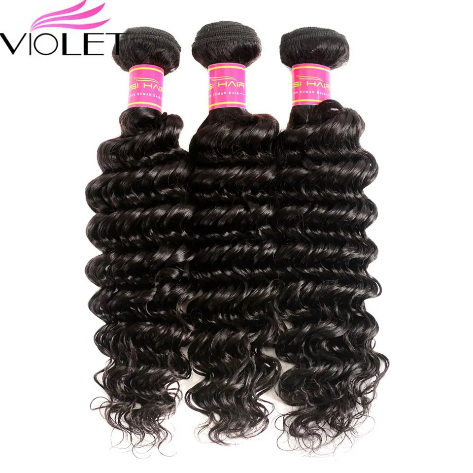 

VIOLET Deep Wave Indian Hair Weave Bundles 100% Human Hair Bundles Natural Color 1 Bundle Non Remy Extensions