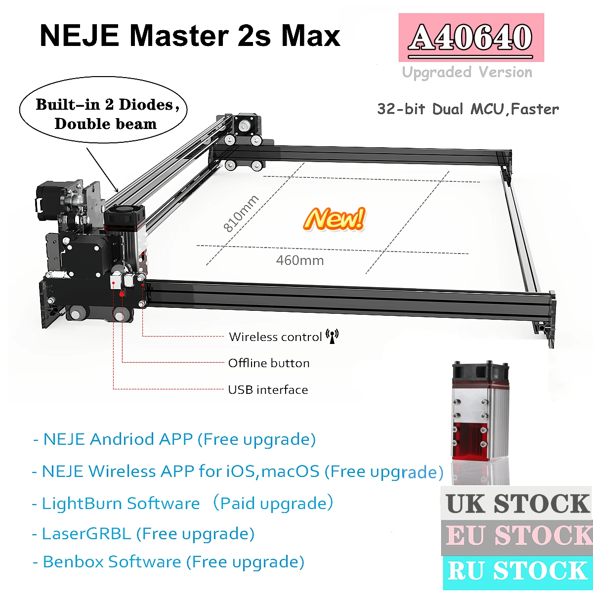 Лазерный гравер NEJE Master 2S Max A40640 станок с ЧПУ для резки дерева роутер принтер