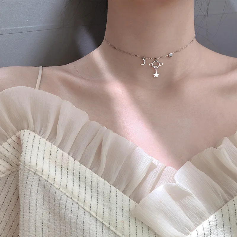 OBEAR Red Planet Moon Necklace CZ Shiny Zircon Exquisite Clavicle Chain Fashion Gift Jewelry - Image 6