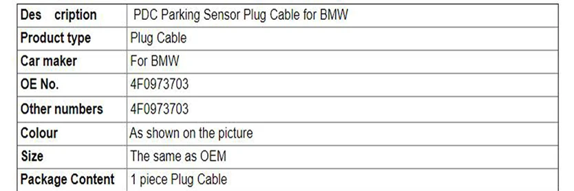 1 шт. датчик парктроника PDC Подключите кабель переменного тока 4F0973703 3C0973203 подходит для 66209270501,66209275704, A2125420018, 30765703,735467154