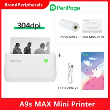 PeriPage A9s MAX – Mini-imprimante Photo Portable, 304dpi, BT, sans fil, imprimante thermique d'étiquettes, Support papier 107mm/77mm/57mm