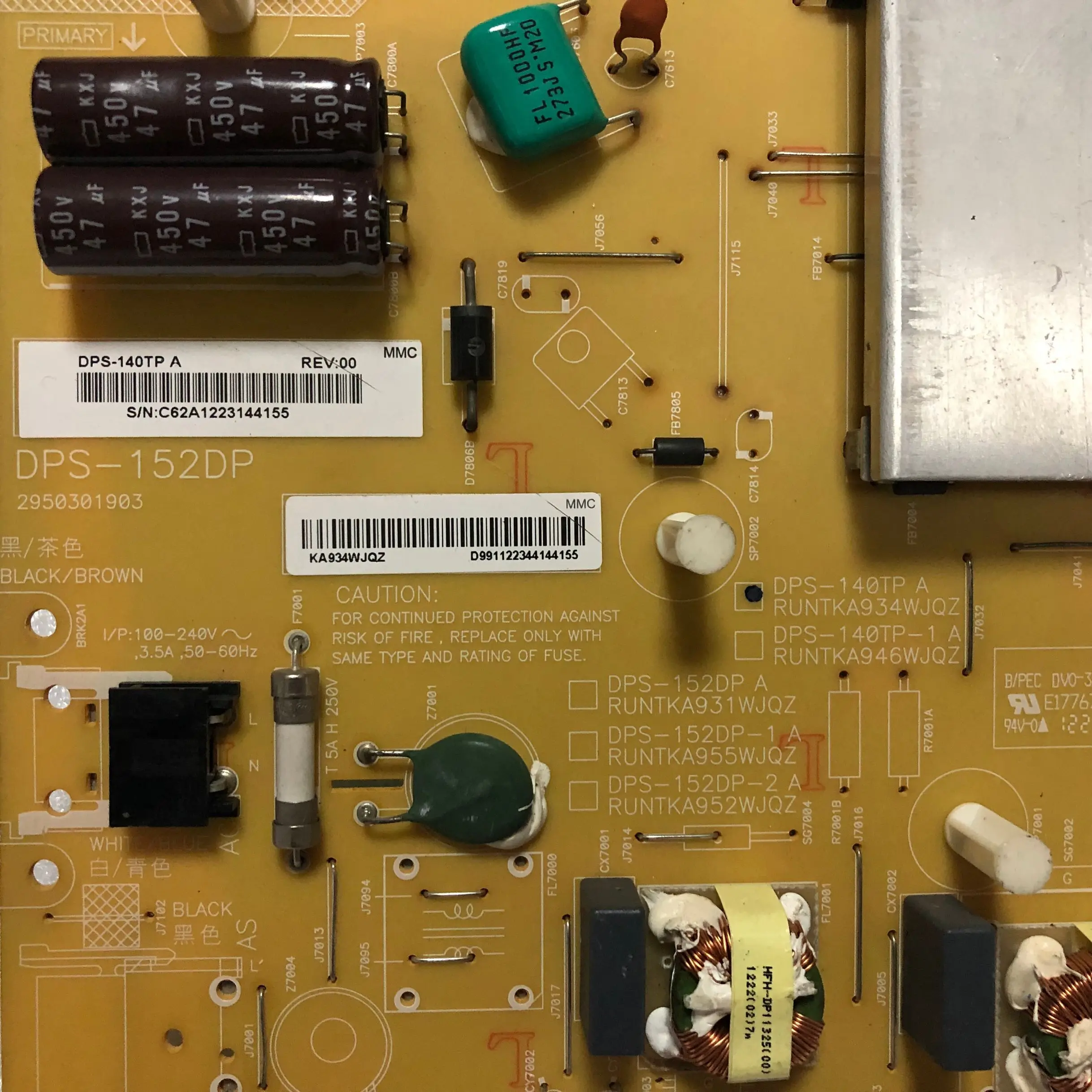 1 шт./lote хорошего качества, LCD-60LX840A плата питания DPS-152DP, RUNTKA934WJQZ, DPS-140TP