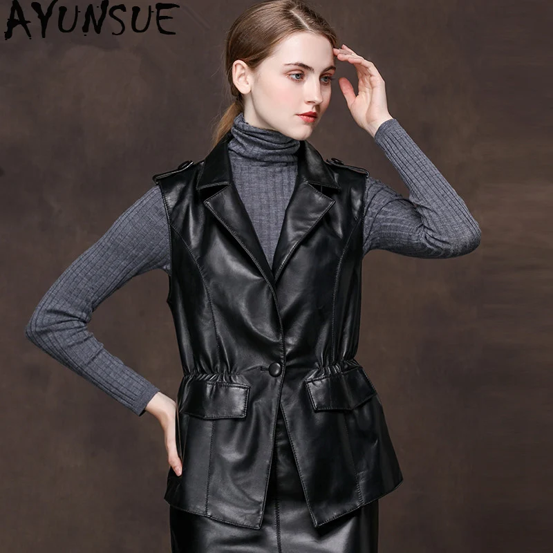 

AYUNSUE Women's Vest Genuine Leather Jacket Spring Autumn Jacket Women 100% Sheepskin Coat Female Korean Blazer Chaqueta Mujer