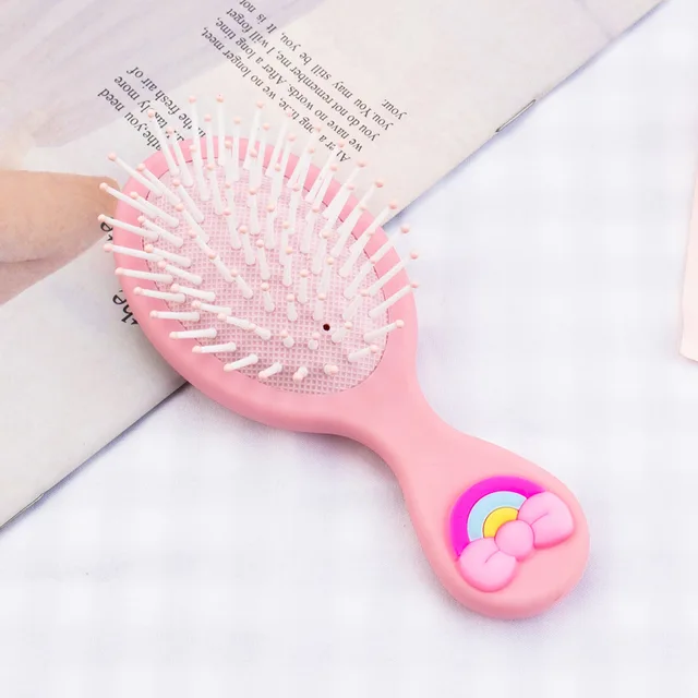 New Girl Cute Portable Mini Folding Massage Hair Comb Airbag Round Travel Hair Brush With Mirror Anti-static Hair Accessories Handle Pink
