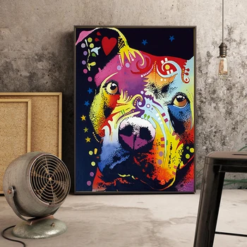 

Abstract Dog Wall Art Thoughtful Pitbull Warrior HeArt Canvas Painting Posters Print Wall Art Picture Living Room Decor Cuadros
