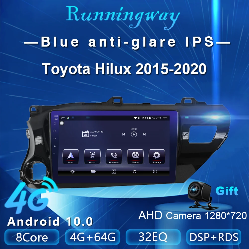 Runningway Android 10 0 5G автомобильный DVD для Toyota Hilux AN120 2015 2020 4G + 64G Автомобильный Радио