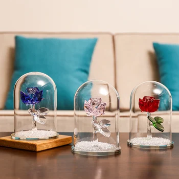 

New Crystal Ornament Rose Flower Gift Send Girl Glass Cover Desktop Ornament Home Decoration Accessories Modern