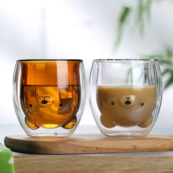 

280ml Creative Cute Bear Double-layer Coffee Mug Cartoon Baby Duckling Animal Milk Glass Lady Cute Gift Cup