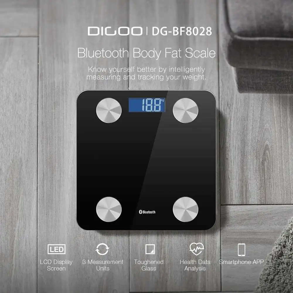 DIGOO DG-BF8028 Смарт Электронные весы напольные весы цифровой экран LCD Вес весы зарядка через usb приложение Управление для Android/IOS