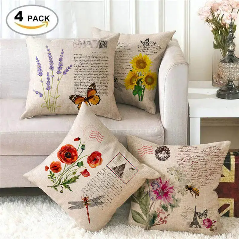 Sofa decorative pillowcase plant series pillow case living room decorative flowers fruit printed linen pillowcase450x450mm