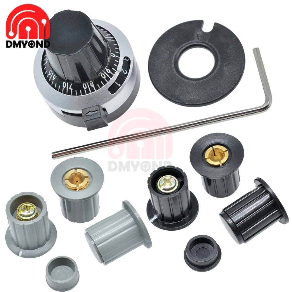 

5pcs/Lot Potentiometer Knob Adjustable 4mm 6mm 6.35mm Insert Dia. Wirewound Potentiometer Cap WXD3-13 WXD3-12 3590S Scale Knob