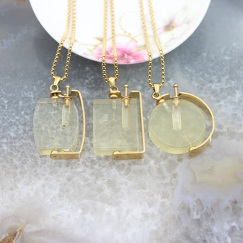

Natural Stones lemon Quartz Perfume Bottle Pendants ,Rotatable Crystal Gold chains Oil Diffuser Vial Jewelry Making Wholesale