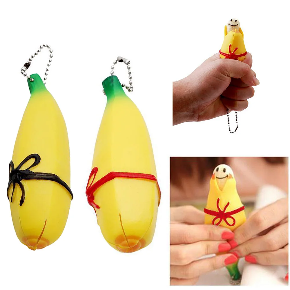 PLASTIC STRESS RELIEF BANANA SQUEEZE STRETCH BALL TENSION AUTISM HAND ANXIETY 1X