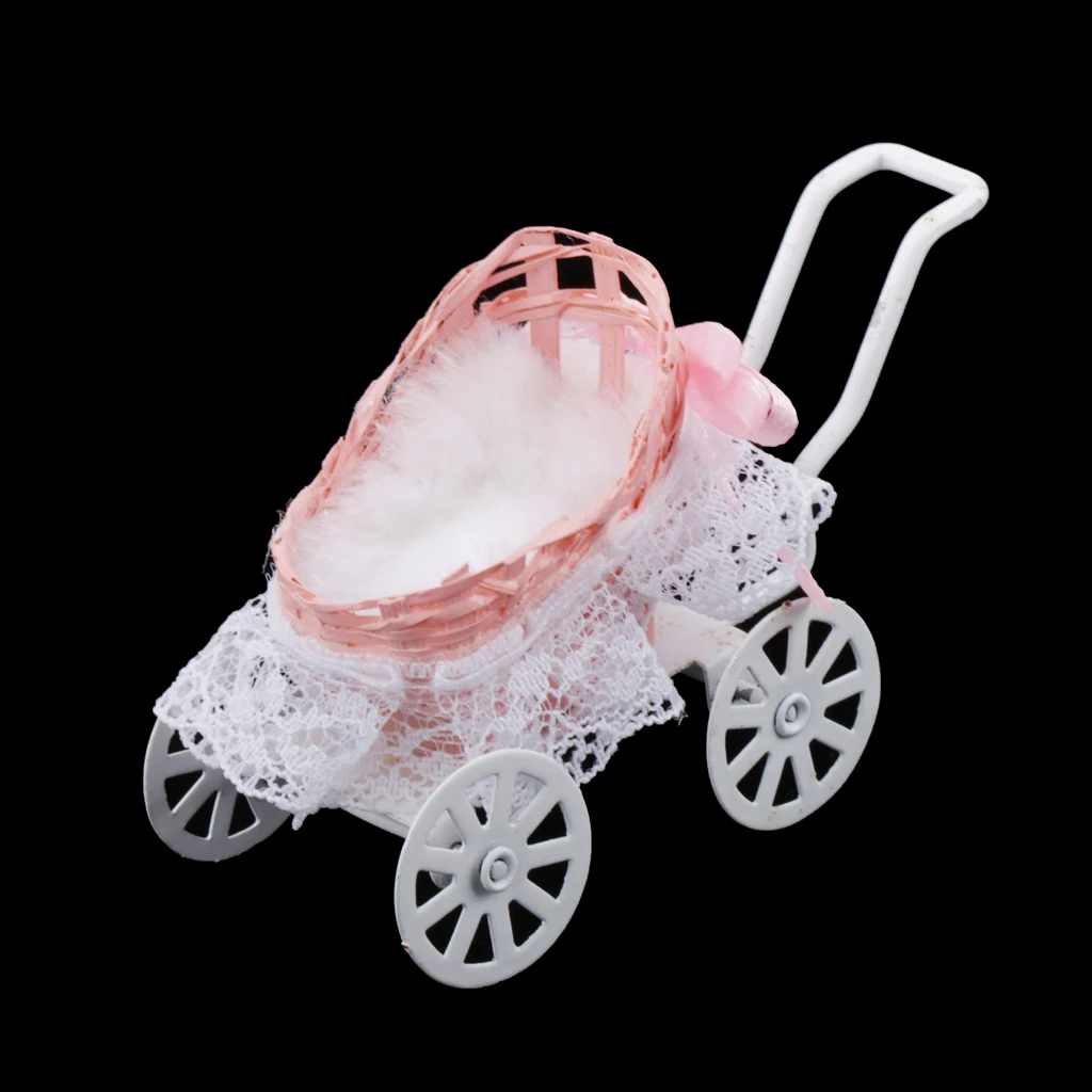 1:12 Dollhouse Miniature Baby Doll Cart Stroller With Lace Room Accessory