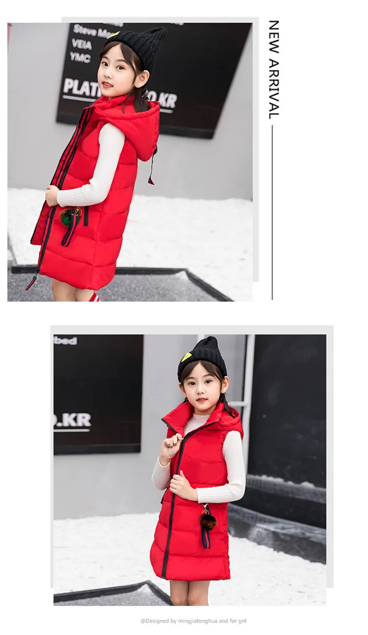 Kids Clothes Girls Vest Hooded Sleeveless Outerwear Winter Warm Children Solid Coats Vest Patchwork Cotton-padded Waistcoat