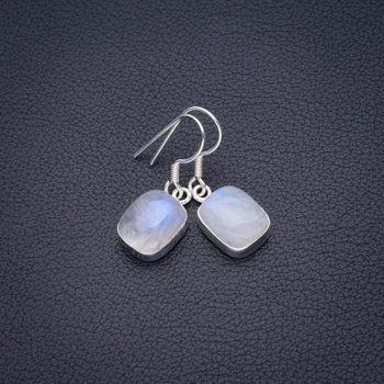 

Natural Rainbow Moonstone Handmade 925 Sterling Silver Earrings 1.25" D3362