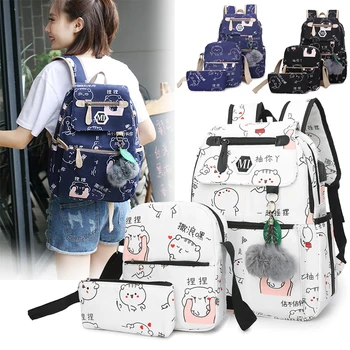 

3set School Bags for Teenage Girls Kids Cartoon Pattern Children Student Backpack Canvas Teen Shoulder Bag Child Schoolbag
