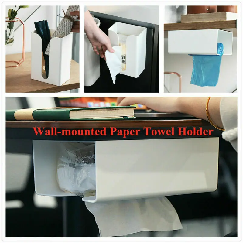 

2019 New Plastic Kitchen Paper Storage Box Paste Wall-mounted Paper Towel Toilet Tissue Box Solid 3 Colors Gray White And Beige