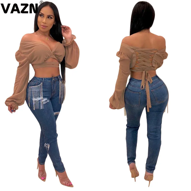 VAZN SN3694, новые модные джинсовые штаны для женщин, для снижения возраста, однотонные, тонкие, значительно выше, выдалбливают, Джокер, длинные брюки