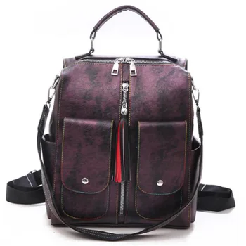 

Pu Female Bag Retro Large Capacity Student Bag Travel Handbag