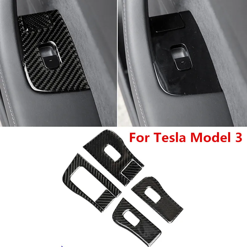 

6Pcs Car Interior Window Switch Button Cover Trim For Tesla Model 3 Carbon Fiber