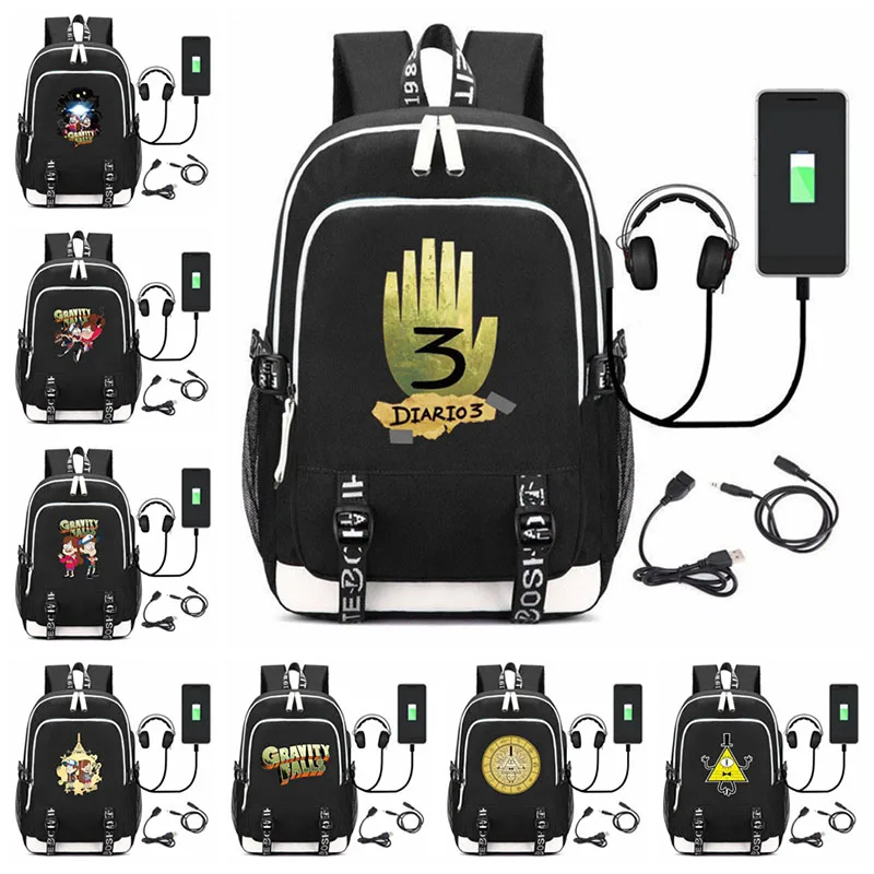 

Cartoon Journal Number Backpack Bill Cipher USB Multifunctional Charge Backpacks Teenagers Laptop Man Travel Bagpack School Bags